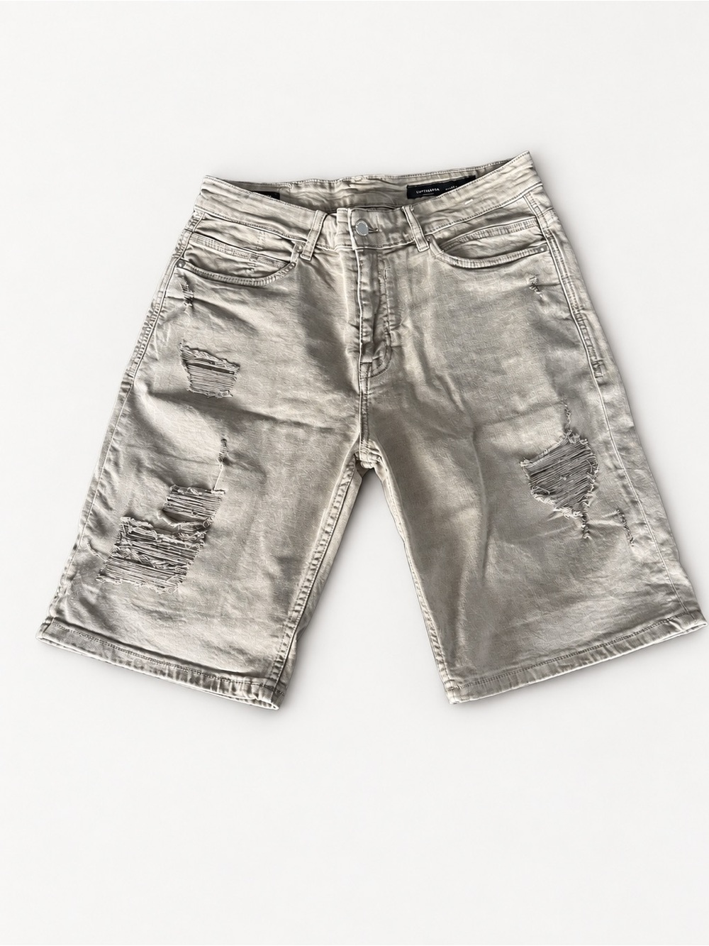 Men's Distressed Denim Shorts - Black Grey